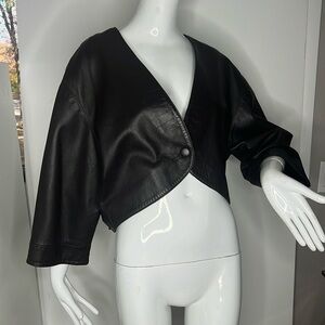 Vintage Brown Leather Sz 6-8 Bolero 3/4 Sleeve Jacket